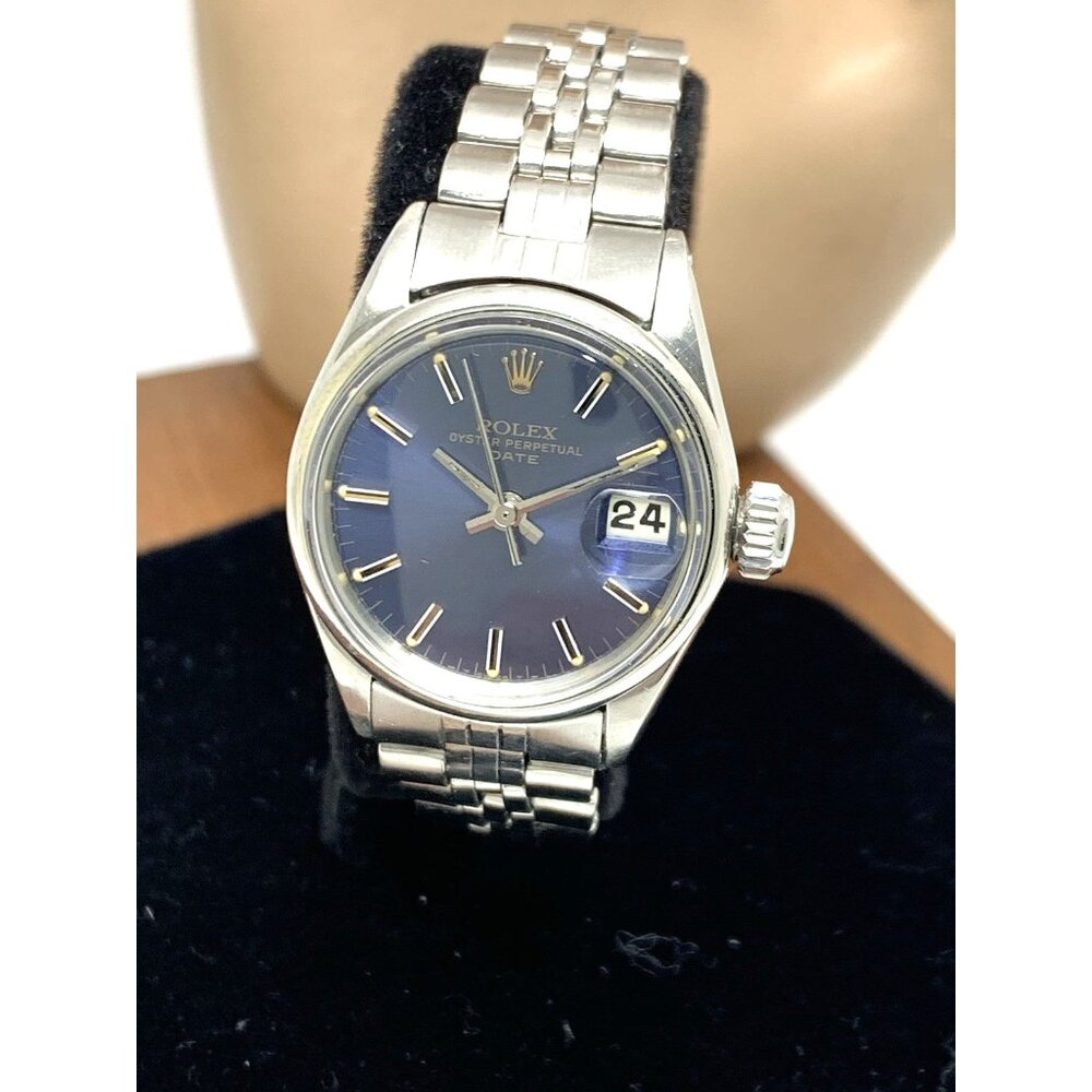 Rolex Women's Watch 6517 Oyster Perpetual Date Blue Dial Swiss Automatic 25mm